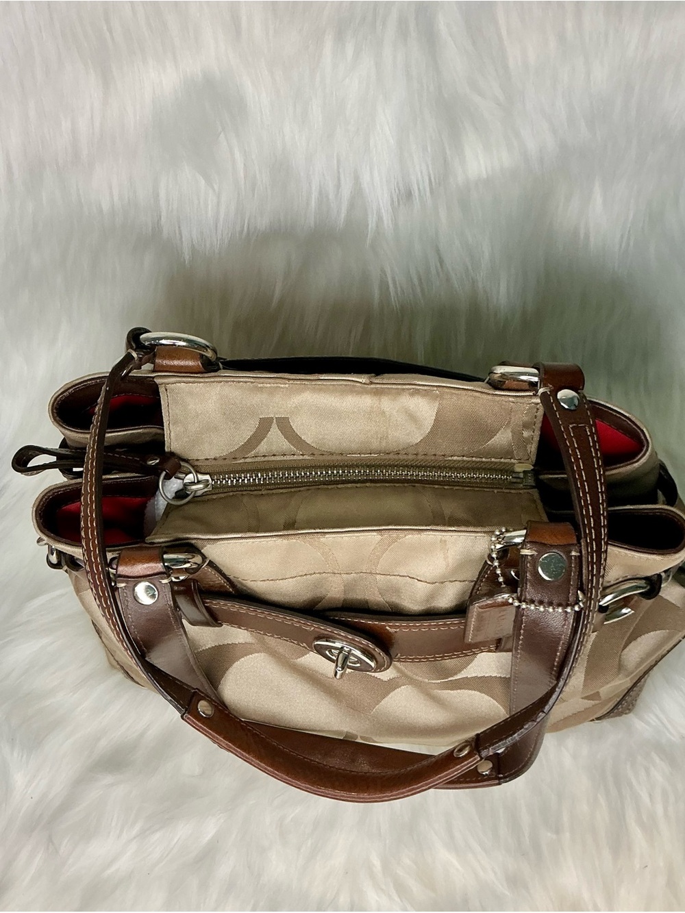 Classic Coach Beige CC Signature Satchel with Brown Leather Trim - Picture 3 of 8